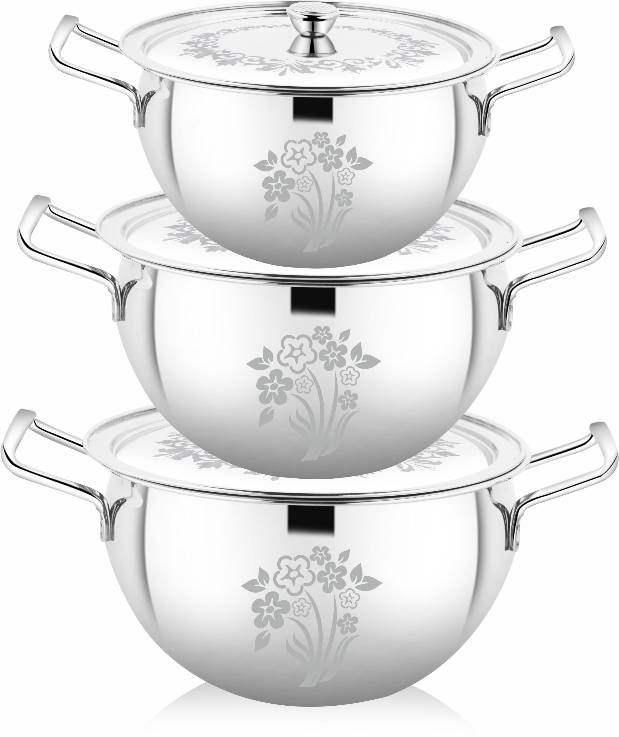 Stainless Steel Serving Bowl Stainless Steel laser Handi with Lid Set of 3 Biryani for Cooking, Serving bowl-image-46