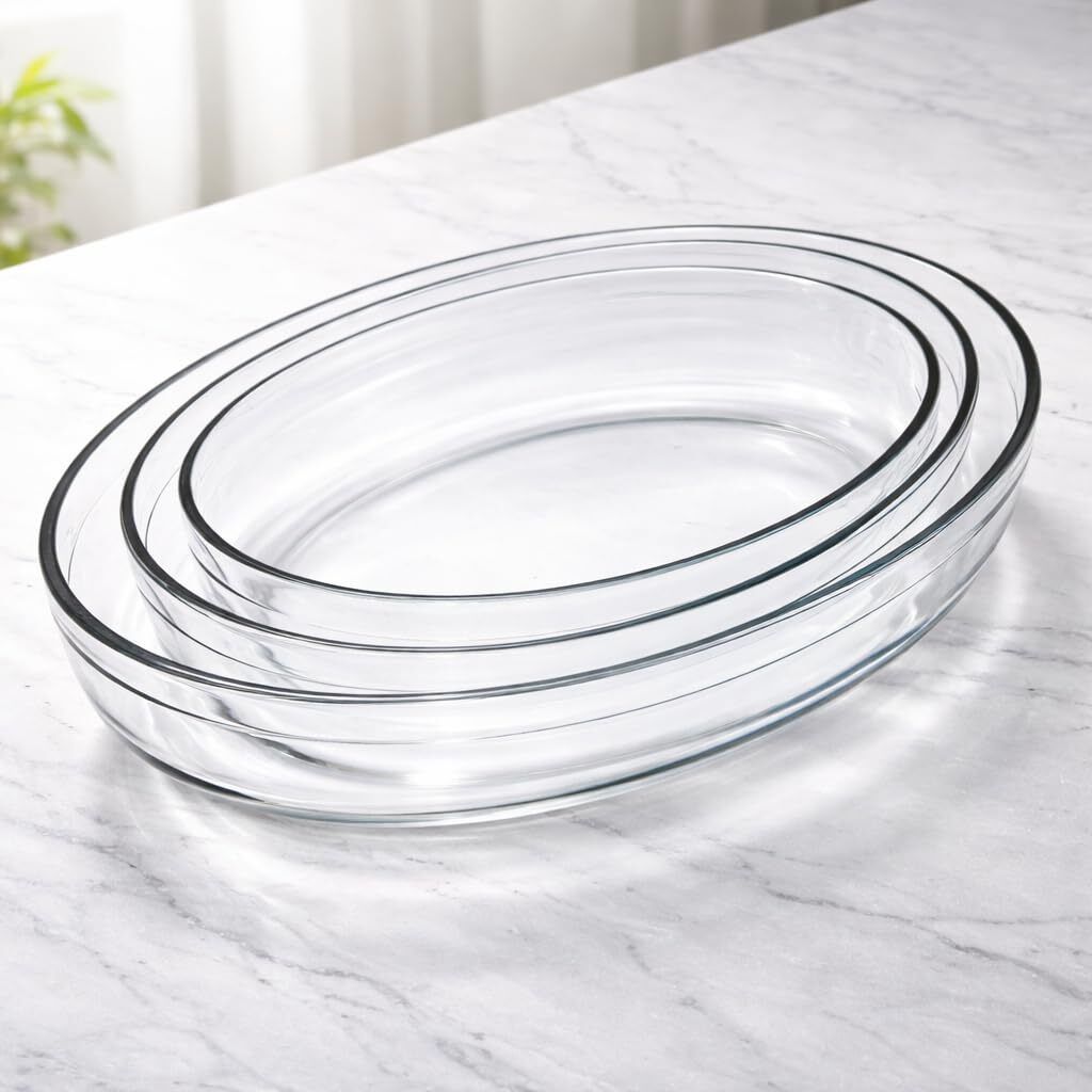 Glass Serving Bowl Borosilicate Glass Baking Dish Set of 3 , Microwave, Oven, Freezer Safe-image-20