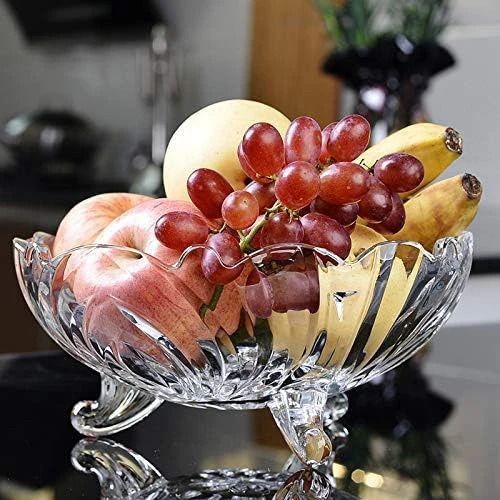 Glass Vegetable Bowl Designer Glass Serving Bowl, Table Fruit Bowl Flat Base, Crystal Flower Cut-image-27