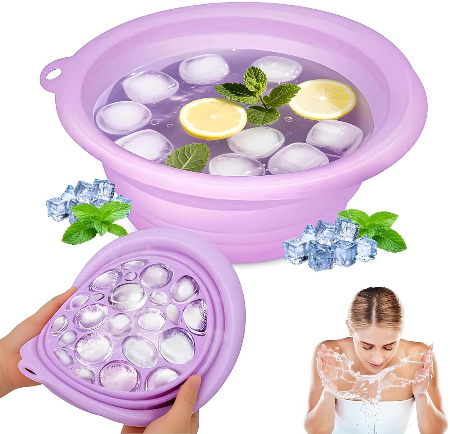 xikarama ice bath bowl:: facial ice bath:: face ice bowl:: skincare ice bath:: cold Purple Silicone Ice Cube Tray-picture-23