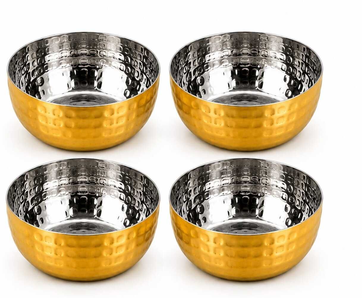 dk ashapura Stainless Steel Serving Bowl Gold PVD Coated Stainless Steel Bowl Set Hammered Design Mirror Finish-picture-37