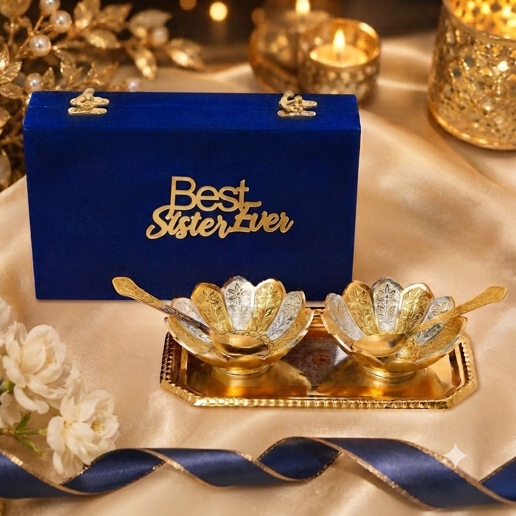 Gold Silver Plated Decorative Bowl Set, Elegant Gift, For Best Sister Ever Bowl Serving Set-image-46