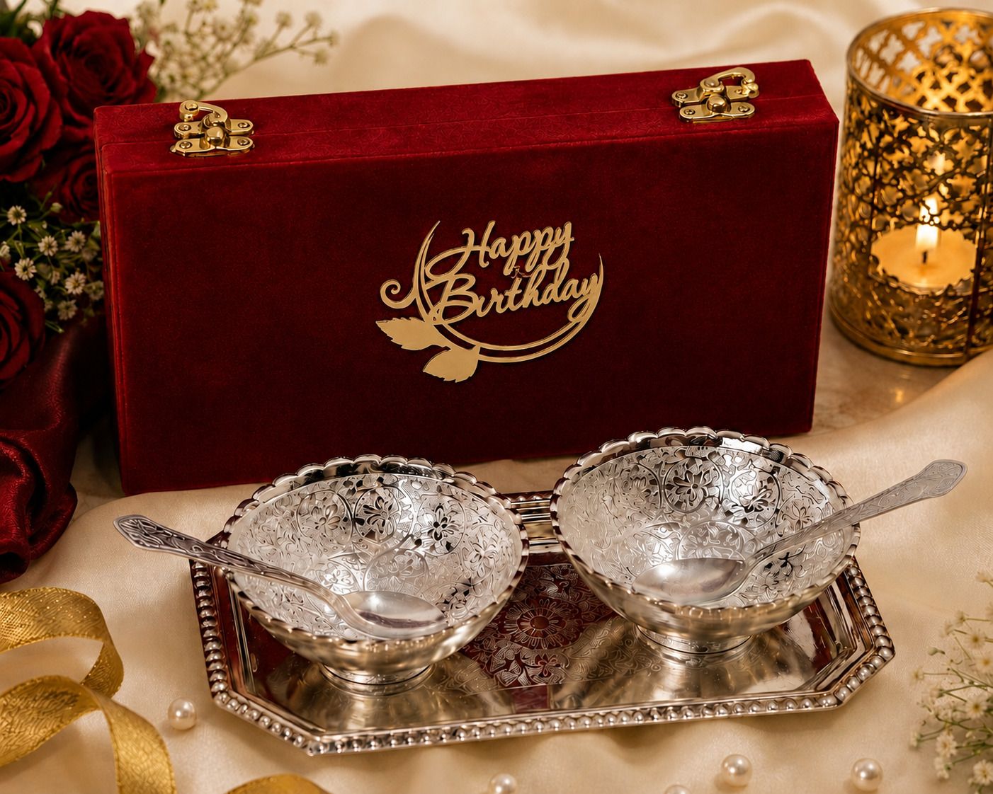 Round Silver Plated Decorative Bowl Set, Elegant Birthday Gift cloure Bowl Serving Set-image-6