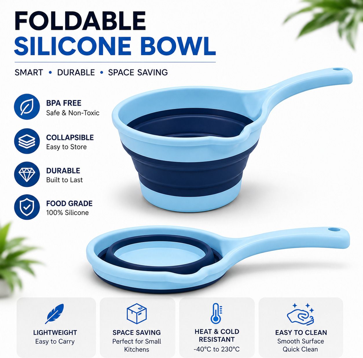 Silicone Mixing Bowl with Handle | Collapsible Food Grade BPA Free Multi-Purpose Kitchen Bowl Disposable-image-22