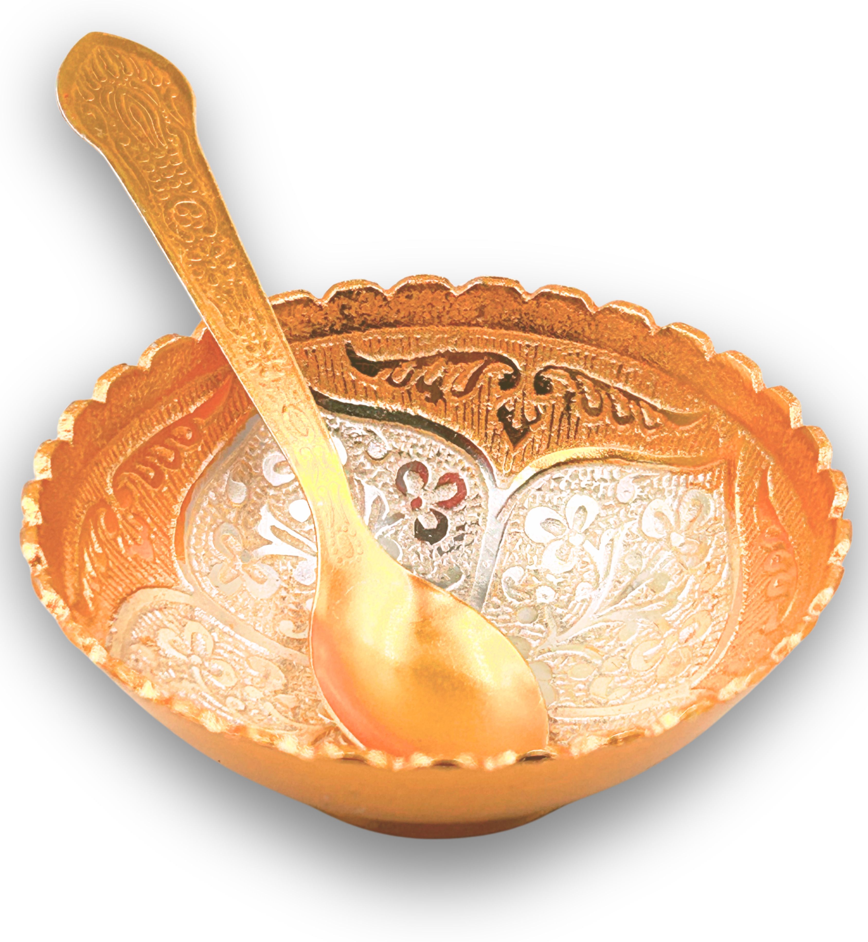 abc Traditional Serving Bowl For Puja Bhog - Decorative Dry Fruit Bowl with Spoon Spoon, Bowl Serving Set-picture-46