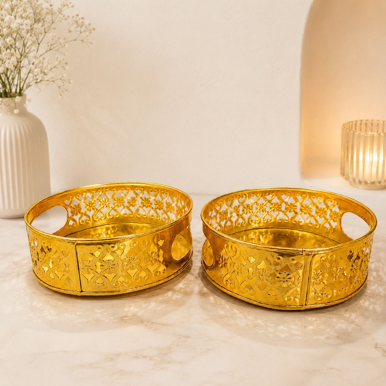 Gold Plated Metal Decorative Tray Serving Set (Pack of 1) Tray Serving Set-image-16