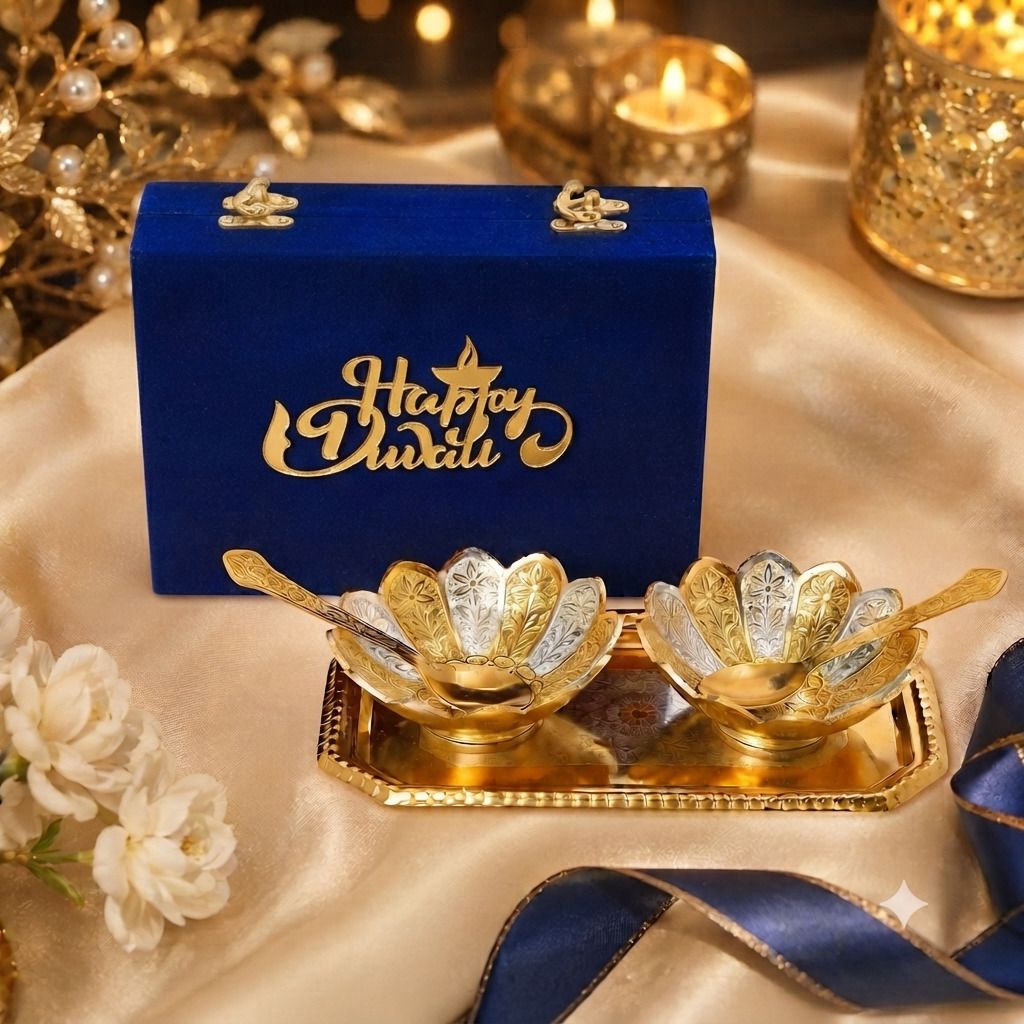 starlight Gold Silver Plated Decorative Bowl Set, Elegant Gift, For Diwali Gifting Bowl Serving Set-picture-48