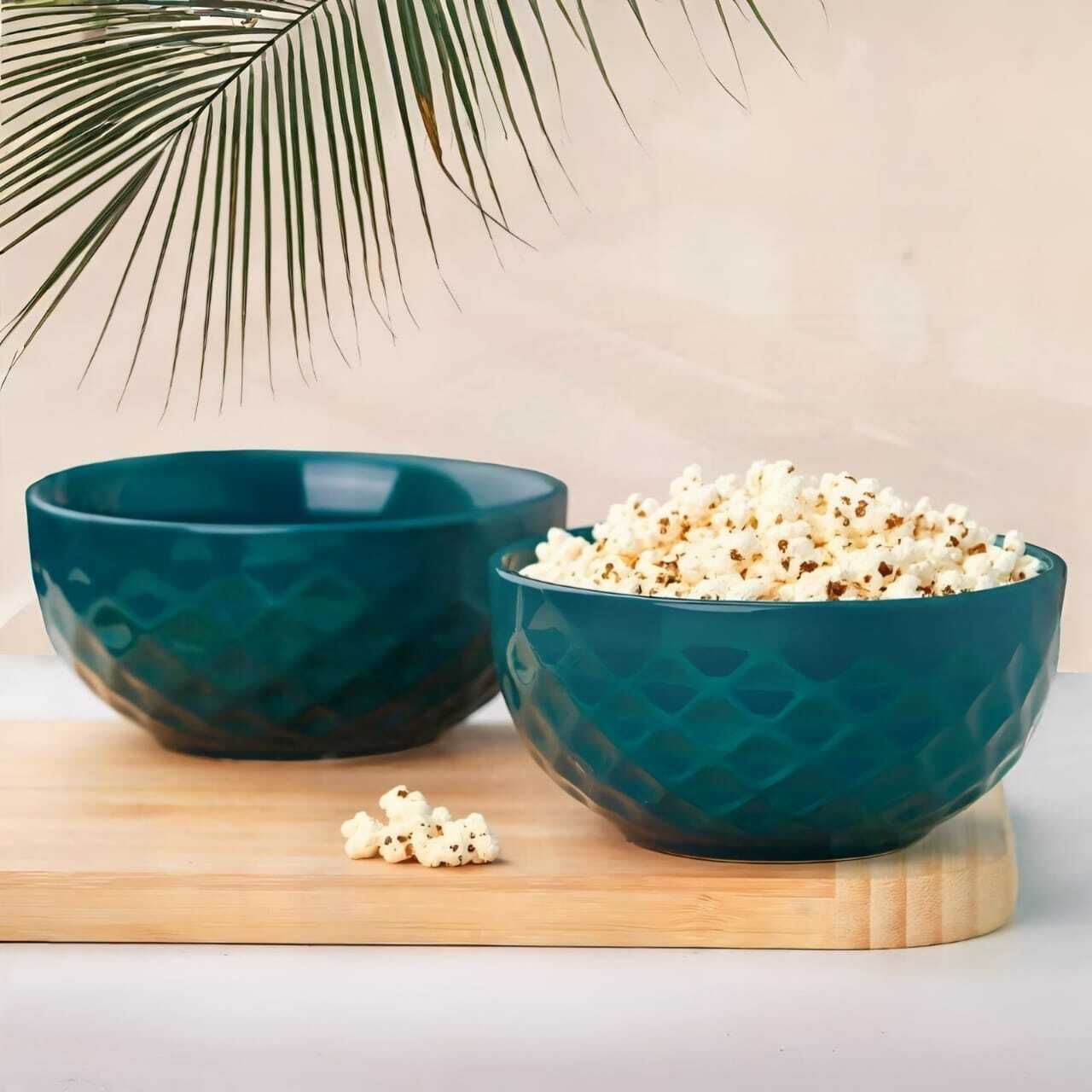 Ceramic Serving Bowl Teal Diamond Ceramic Bowl-image-1