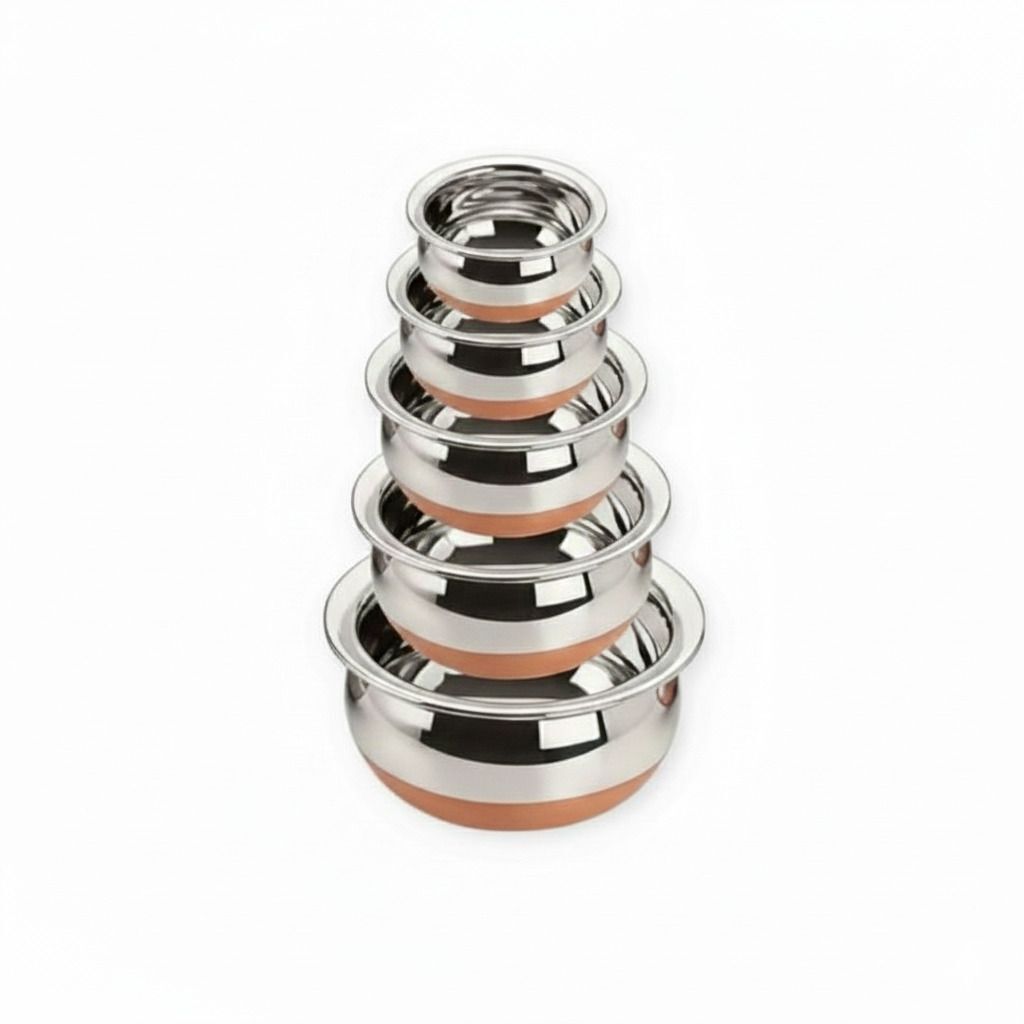 Stainless Steel Serving Bowl Set with Copper Base | Set of 5 | Induction & Gas Compatible-image-25