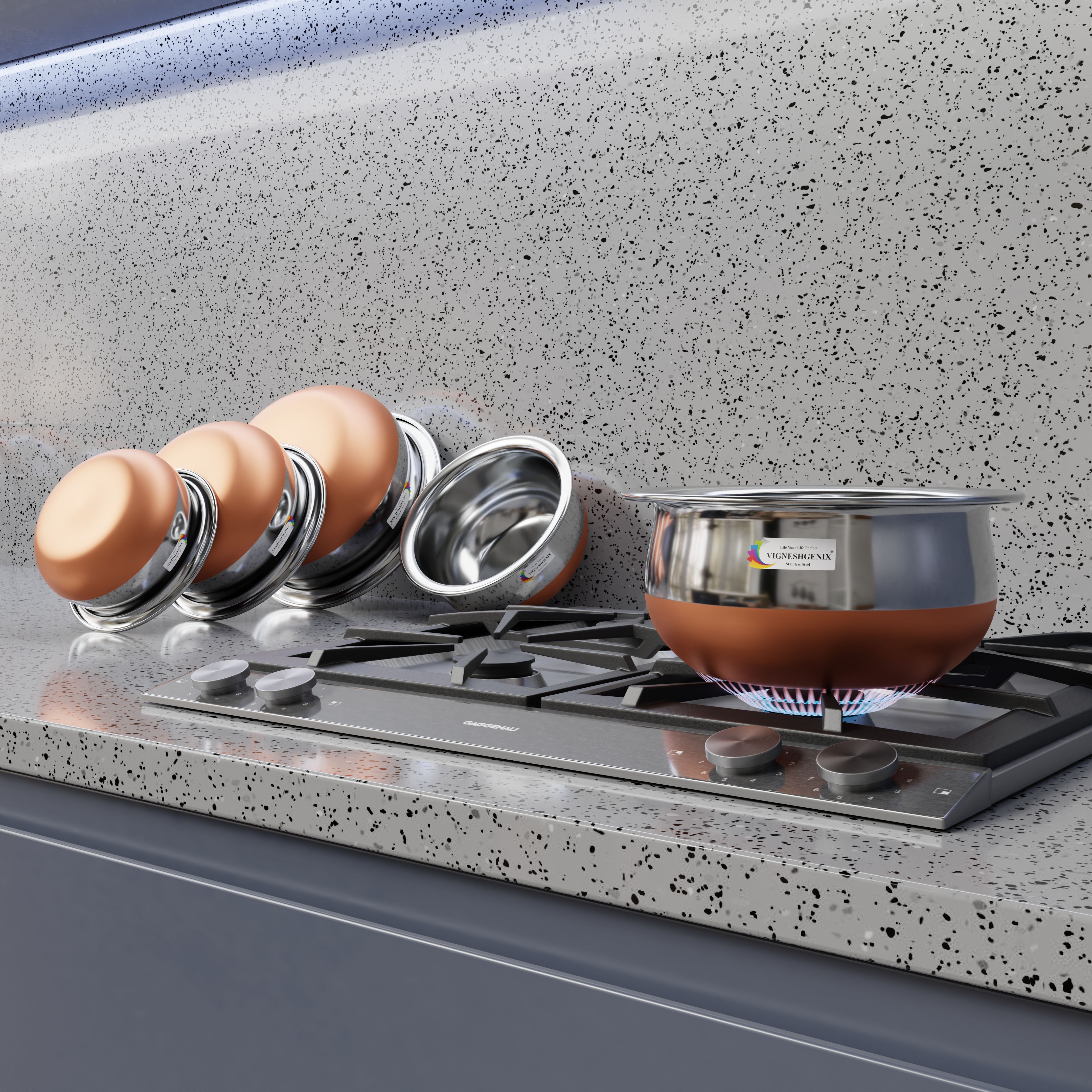 Pack of 5 Stainless Steel VIGNESHGENIX PureCopper Handi Dinner Set