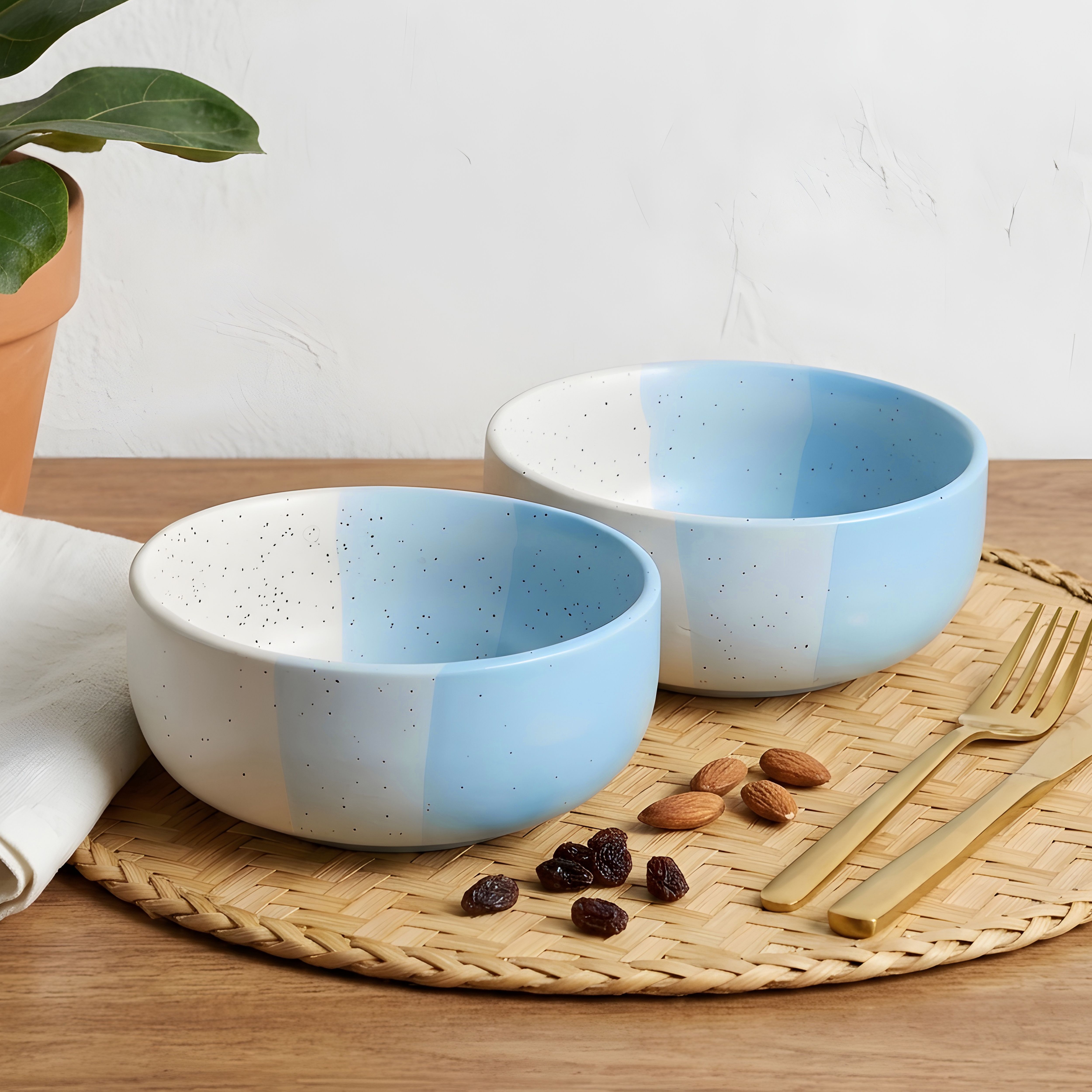 Ceramic Serving Bowl Minimalist Blue white Ceramic Soup & Snack Bowl Set | Multipurpose Kitchen Bowls-image-22