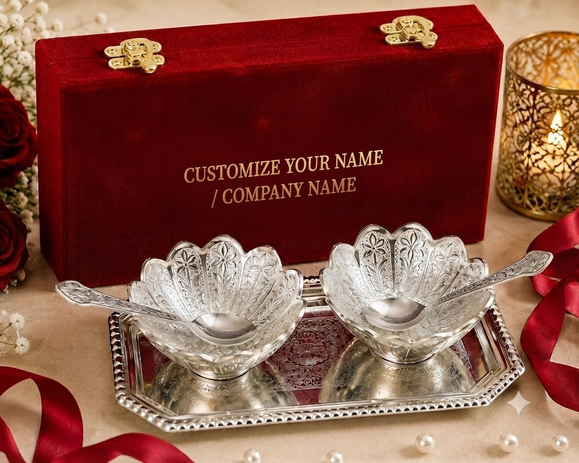 starlight German Silver Plated Decorative Bowl Set, Custom Corporate Gift, Velvet Box Bowl Serving Set-picture-11