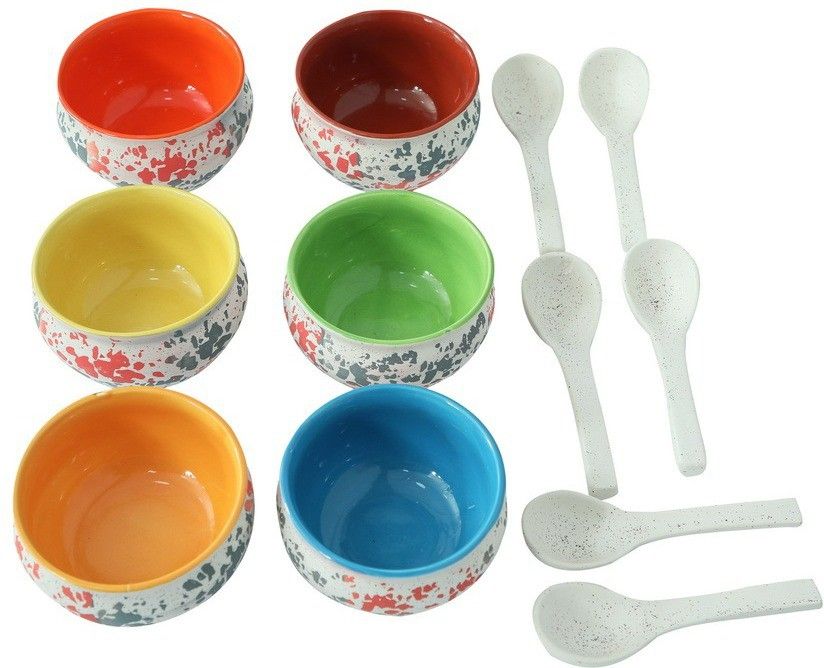 Ceramic Soup Bowl Ceramic Soup Bowl Set Of 6 With Spoon Multi Color 200 ML Each-image-28