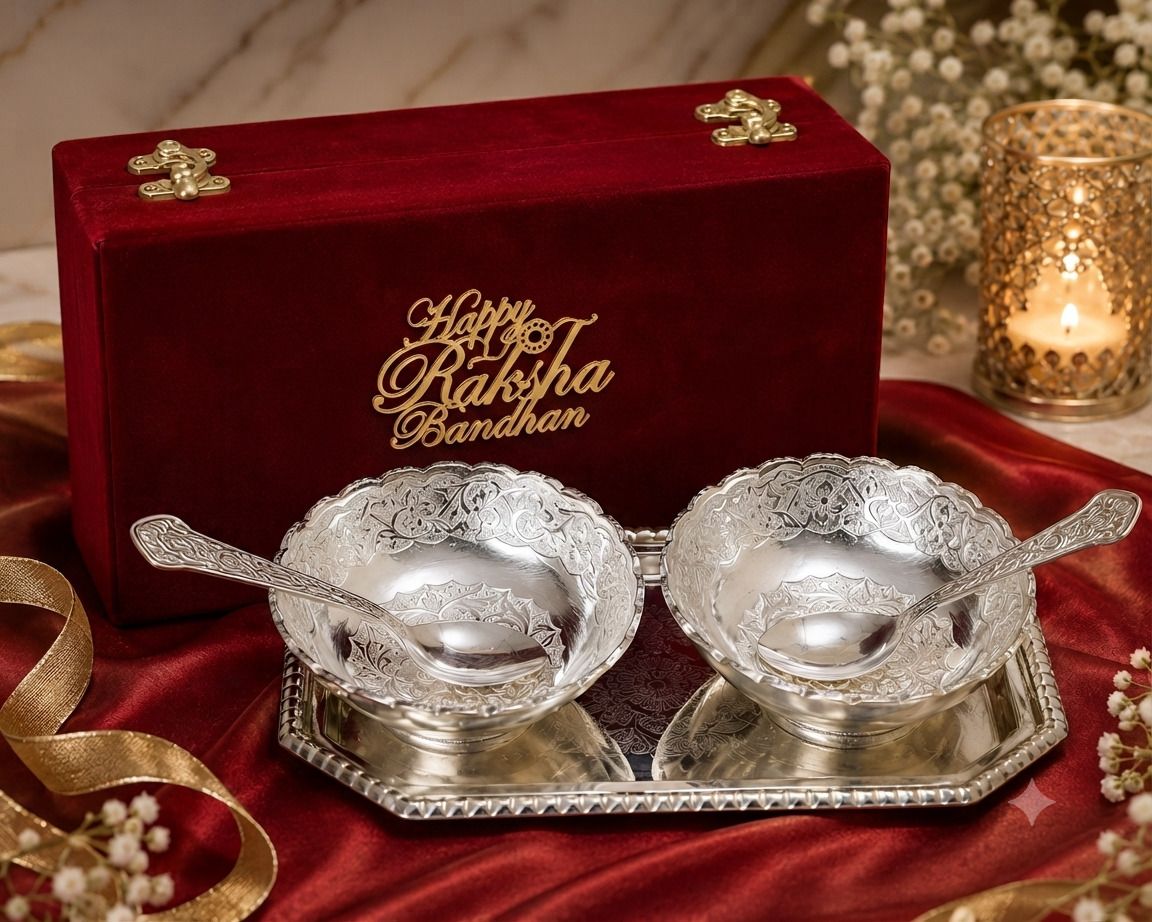 starlight Silver Plated Handwork Decorative Bowl Set, Elegant Raksha Bandhan Gift Bowl Serving Set-picture-33