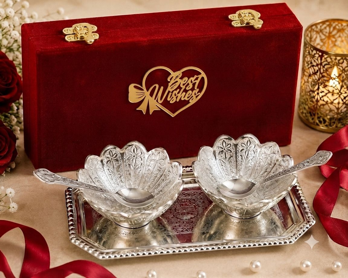 starlight German Silver Plated Decorative Bowl Set, Elegant Best Wishes Box Bowl Serving Set-picture-13