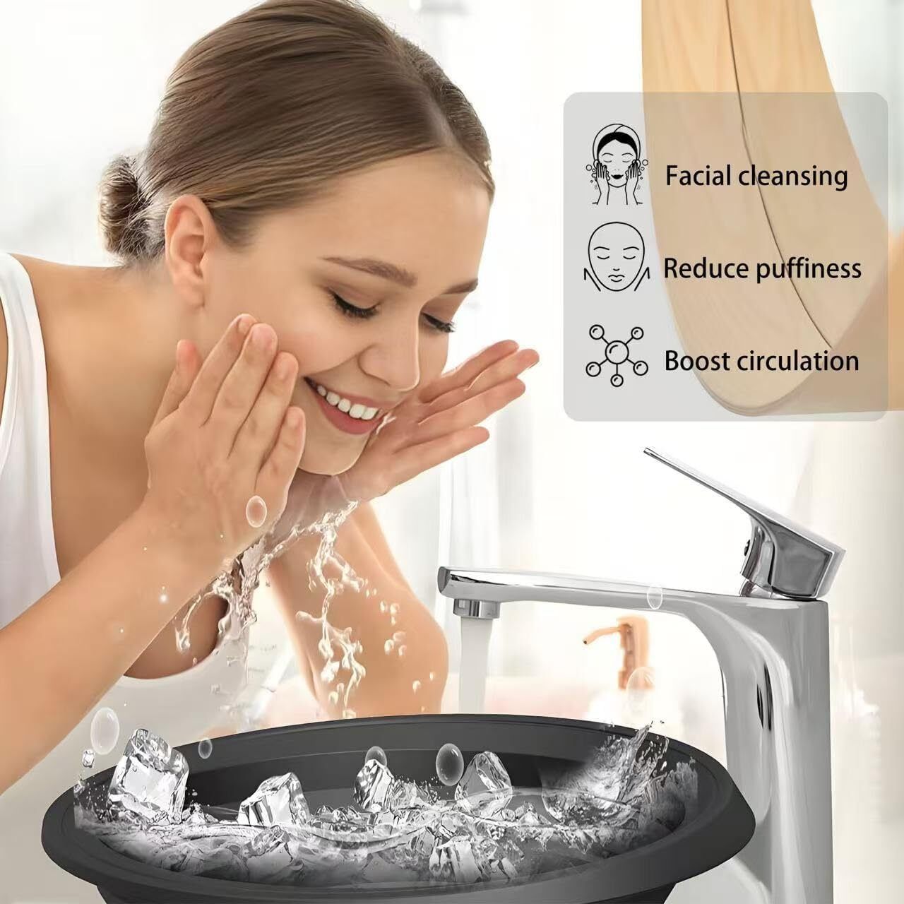Ice Face Bowl for Skin Care Foldable Ice Water Bowl for Facial Dip, Reusable Cooling Bowl for Spa, Cold Therapy Bath Bowl for Beauty, Portable Ice Facial Bowl for Daily Skincare (Black) Free-standing Bathtub-image-41