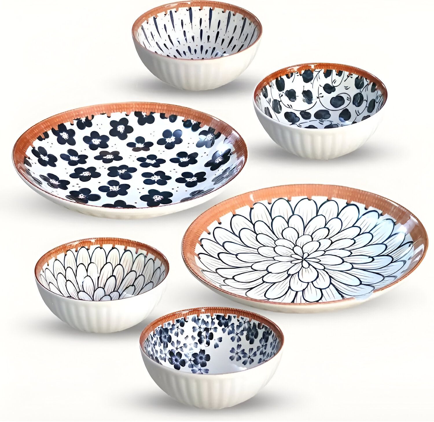 Pack of 6 Ceramic Ceramic Dinner Set Bowls Plates Floral Design Microwave Safe Dishwasher Dinner Set-image-40