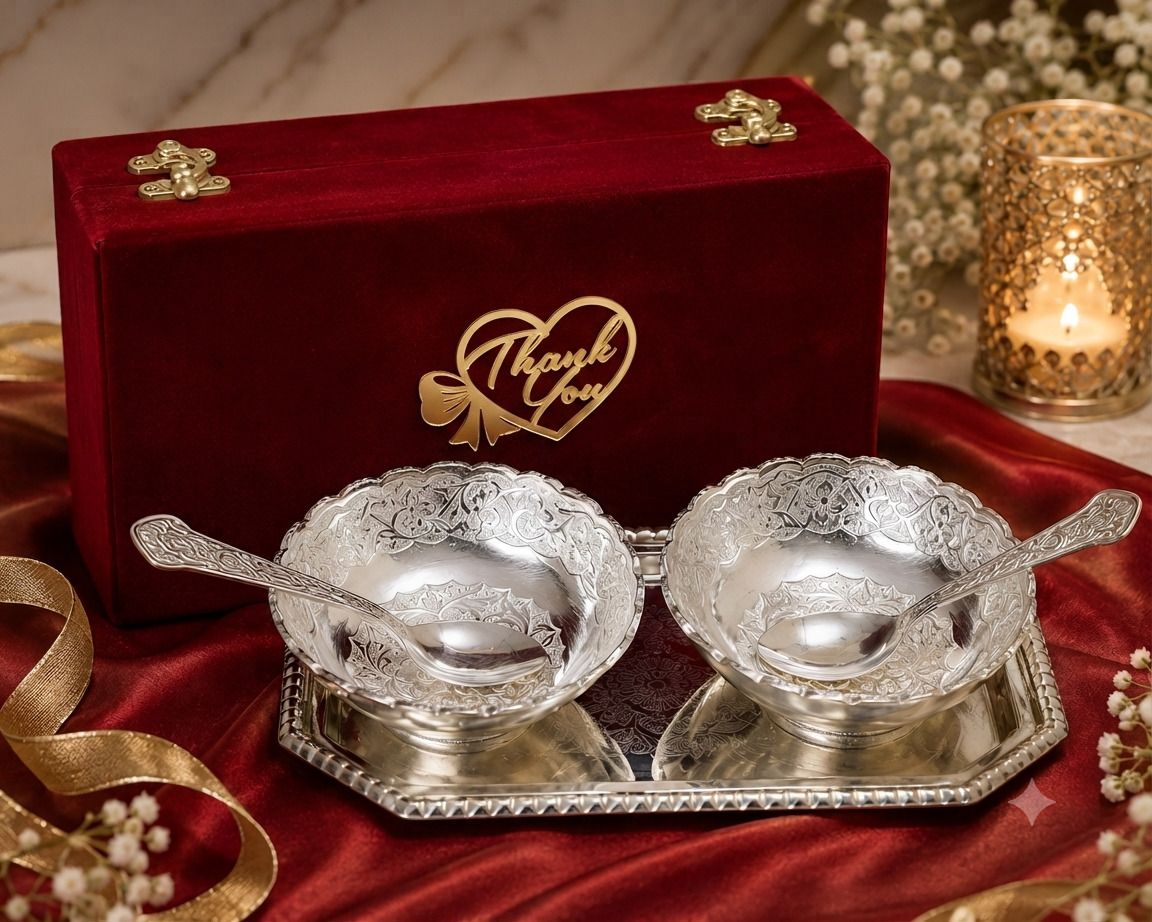smiles gift Silver Plated Handwork Serving Bowl Set, Box, With Thank You Tag cloure Bowl Serving Set-picture-39