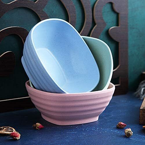 karuna Sugarcane Bagasse Vegetable Bowl Cereal Square Bowls Set of 4, Reusable Wheat Straw Bowls Microwave Safe-picture-11