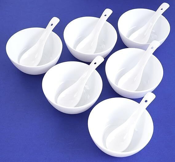 Opalware Soup Bowl Cosmo White Glass Soup Serving Bowl set with Spoon 330 ml-image-12