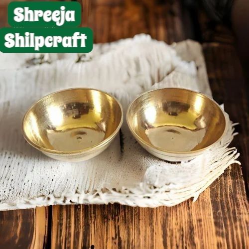 Brass Decorative Bowl Pure Brass Puja Katori Small Size for Roli Chawal Haldi Kumkum Set of 2