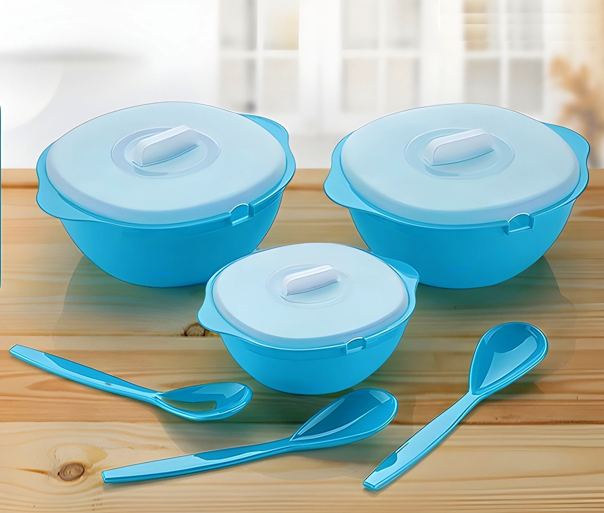 Plastic Serving Bowl Serving Bowls Set with Lid Spoons for Rice Curry, Microwave Safe Mixing Bowl-image-19