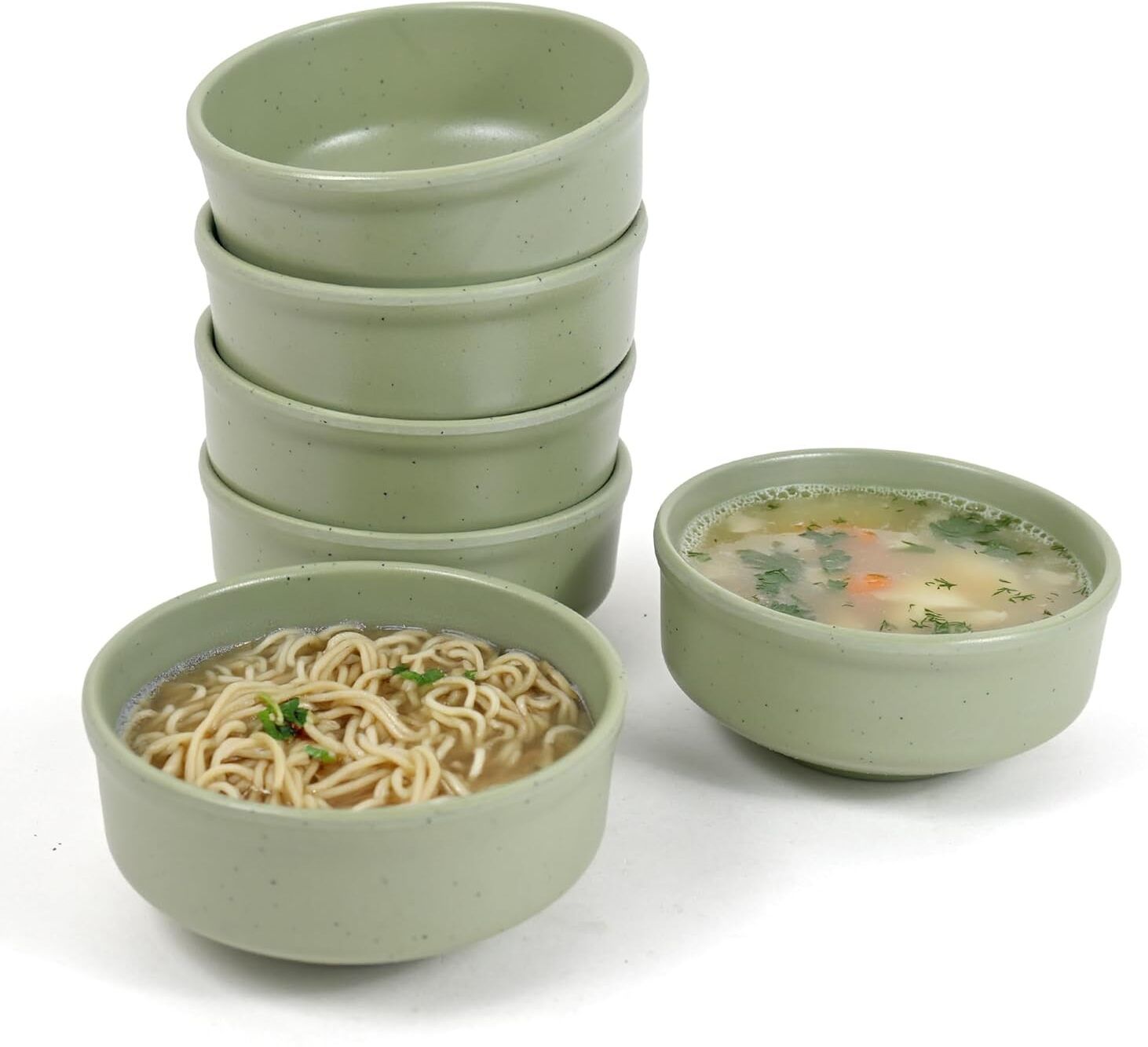 poojariya Melamine Soup Bowl Ceramic Soup Bowl Set, Sage Green, 16 cm, Durable Serving Bowls for Dining-picture-11