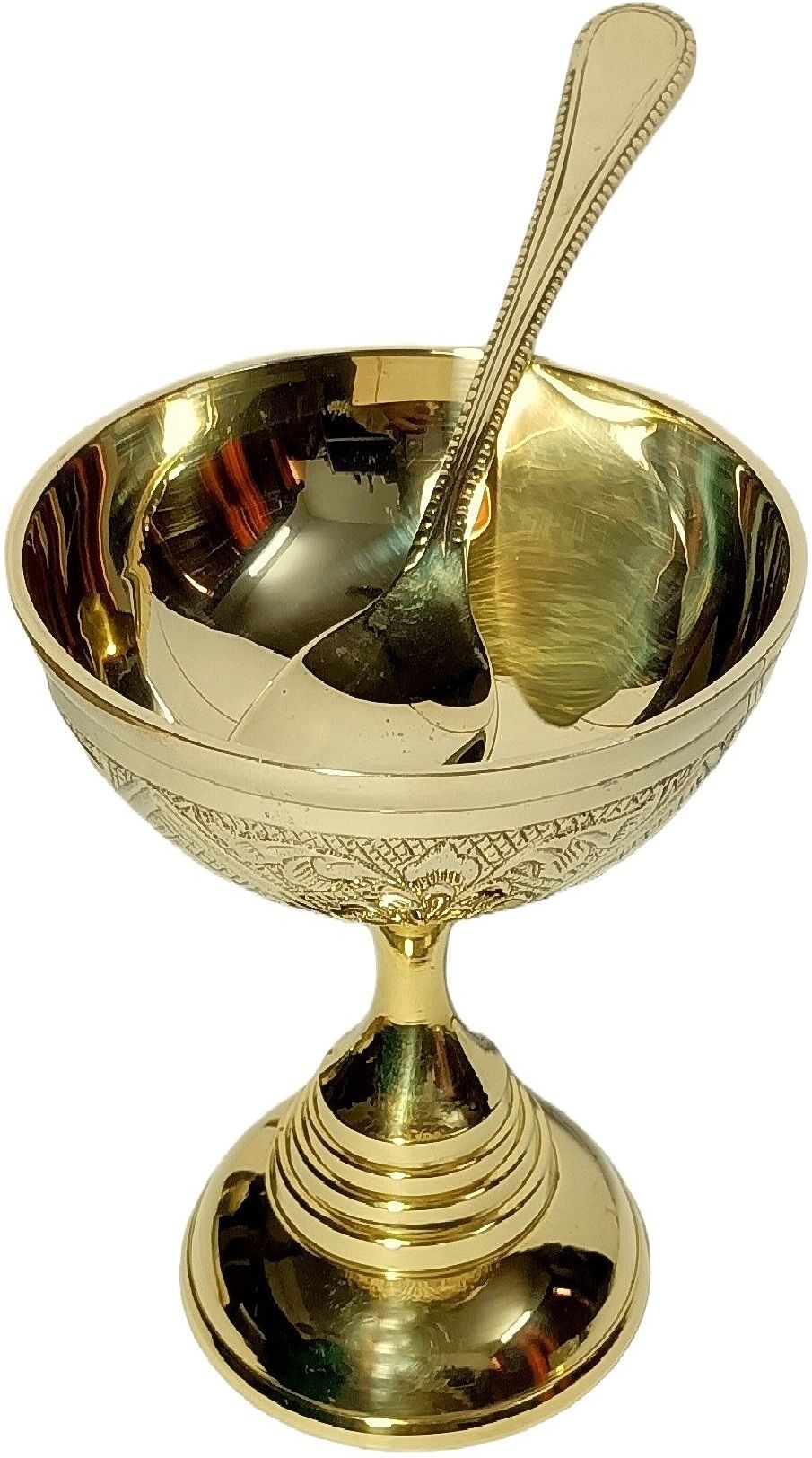 Brass Dessert Bowl Brass IceCream Cup With Brass Stand & Spoon Serving Dessert , Pudding ,IceCream-image-40