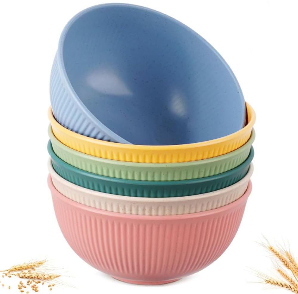 Plastic Serving Bowl Set of 6 Unbreakable Wheat Straw Fiber Cereal Bowls Disposable-image-7