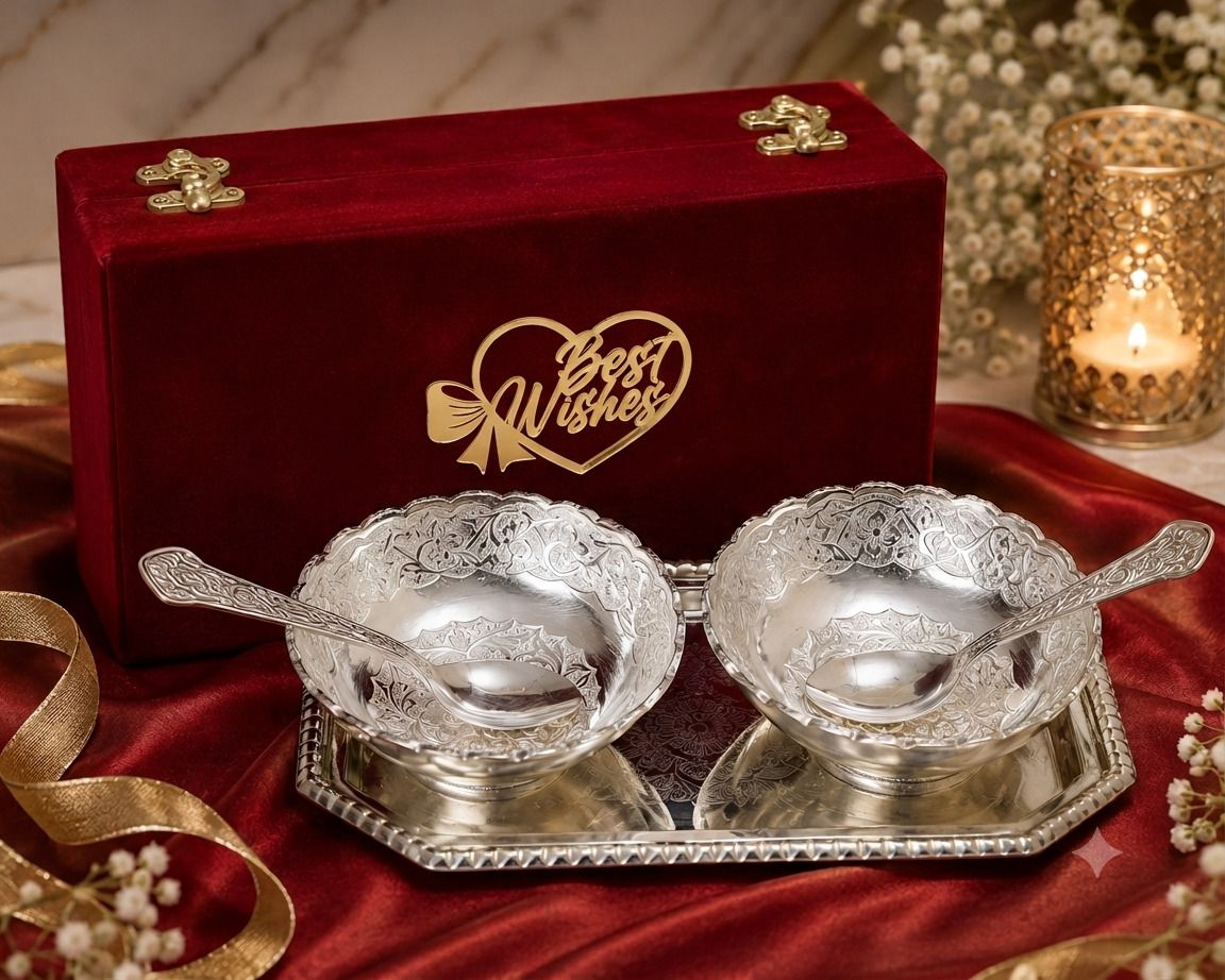 smiles gift Silver Plated Handwork Serving Bowl Set, Box, With Best Wishes Tag cloure Bowl Serving Set-picture-18