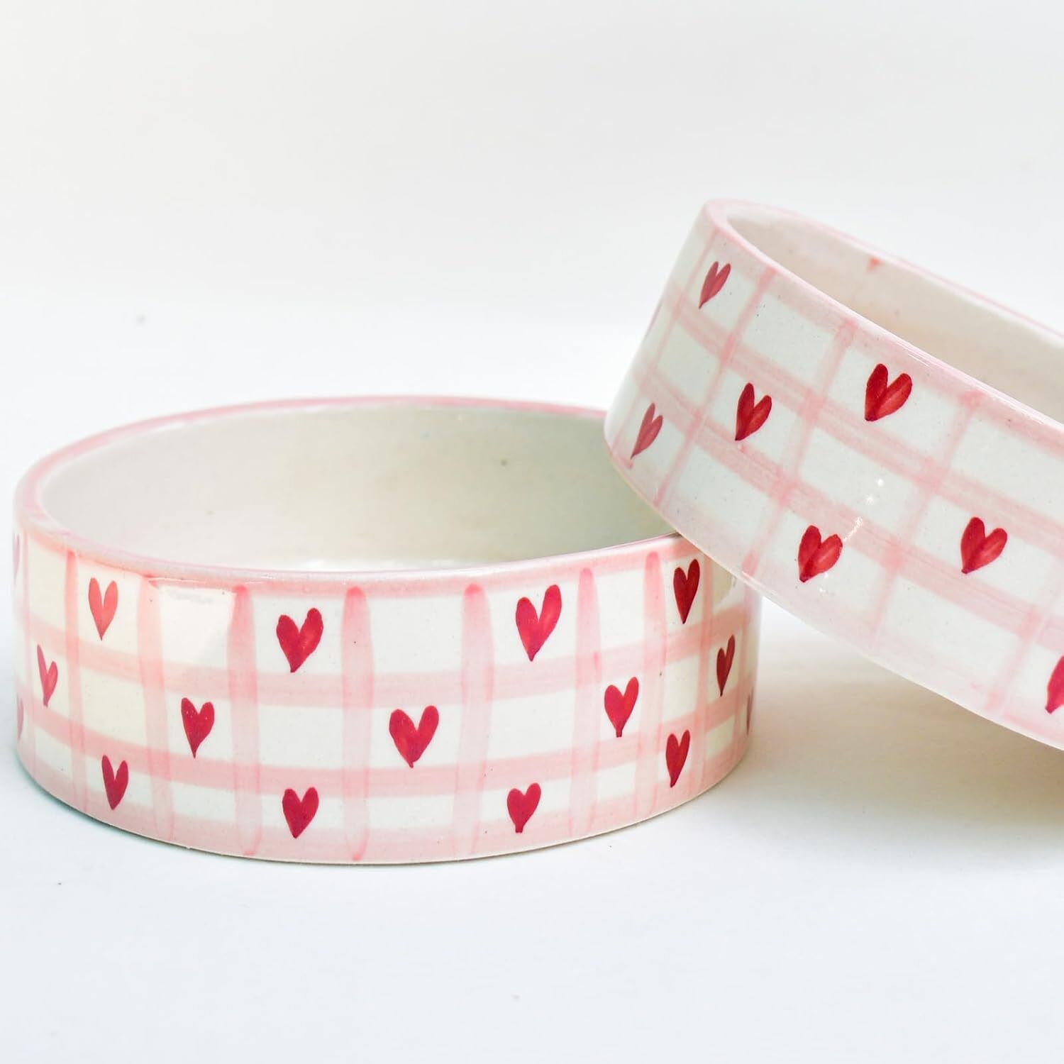 earthystone Ceramic Serving Bowl Studio Adorable Handmade Bowl - Checked Hearts | Dishwasher Safe Ceramic Bowl Disposable-picture-11