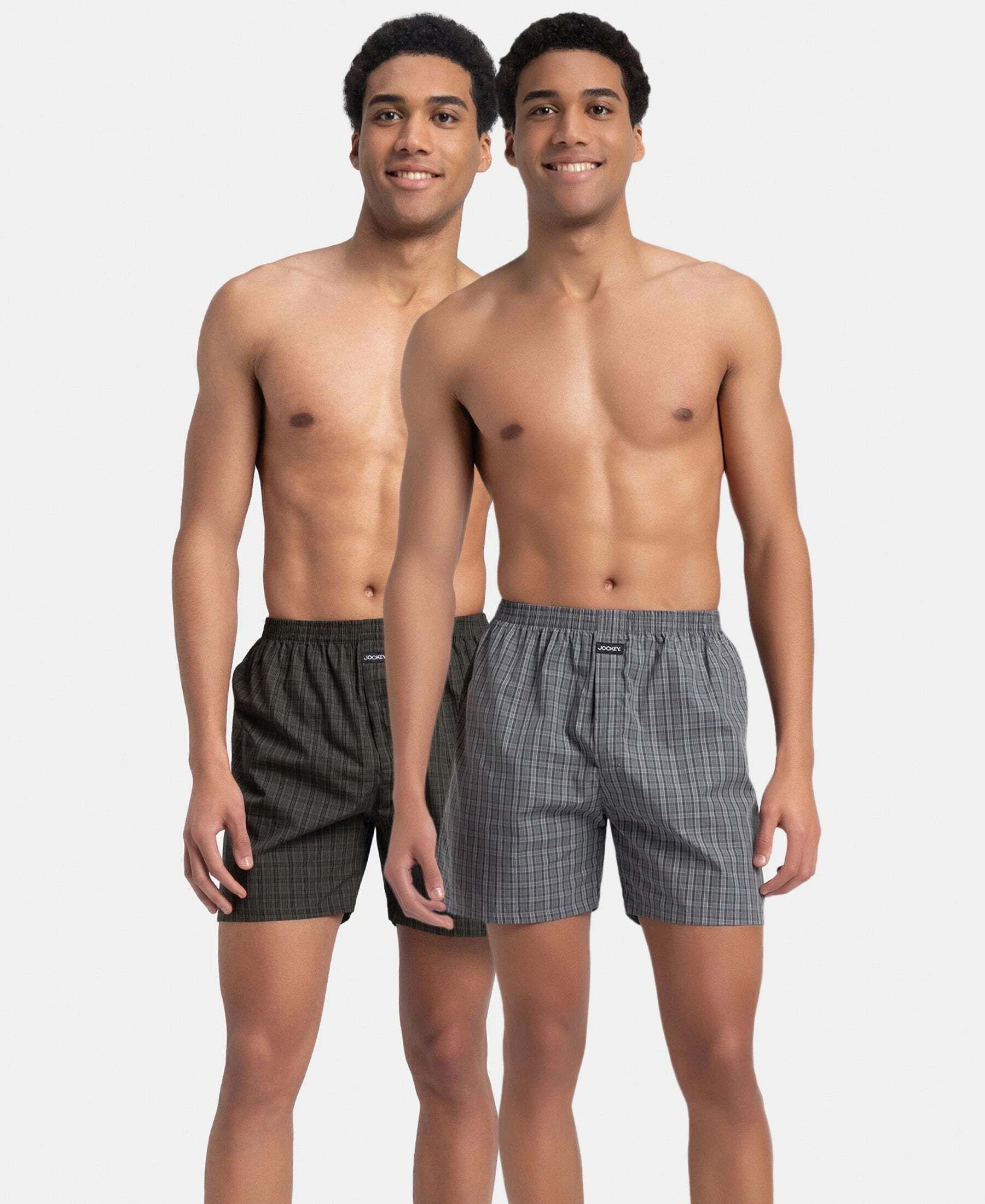 Pack of 2 1222 Super Combed Mercerised Cotton Woven Checkered Men Boxer-image-36