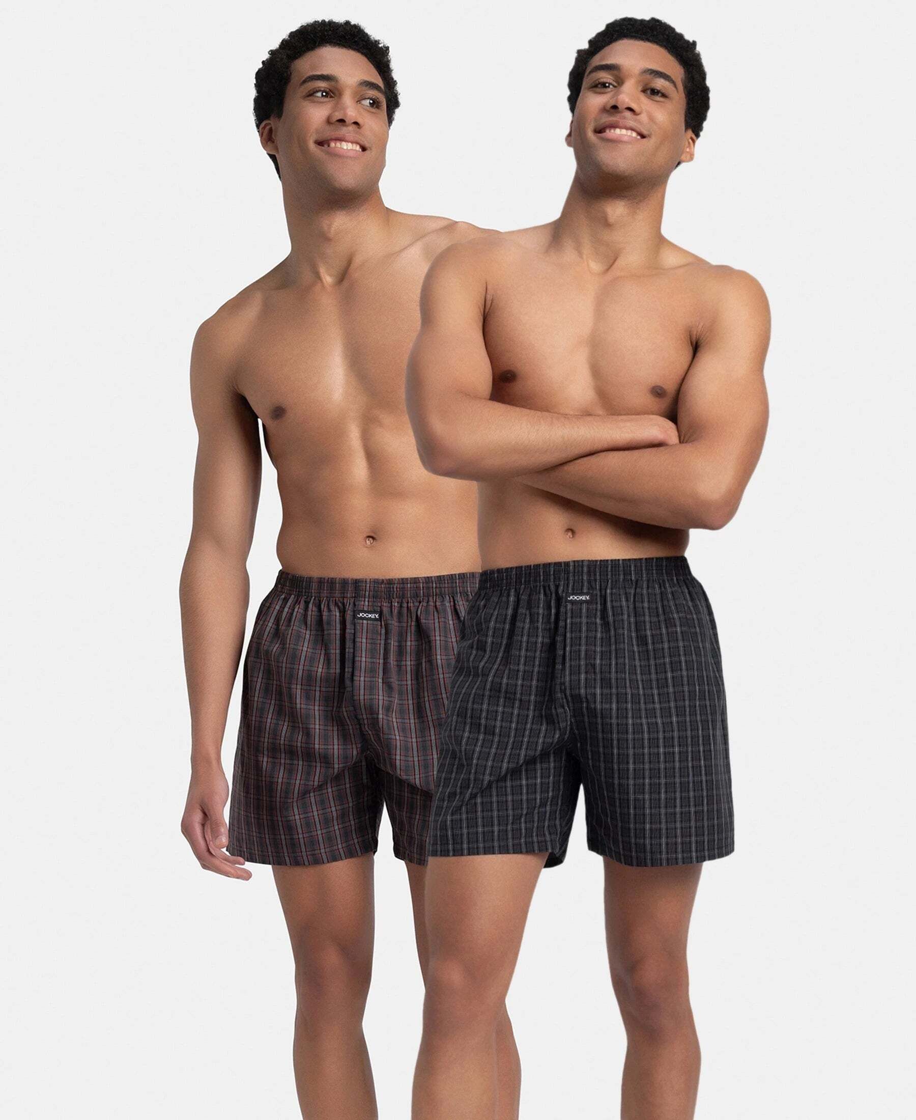Pack of 2 1222 Super Combed Mercerised Cotton Woven Checkered Men Boxer-image-49