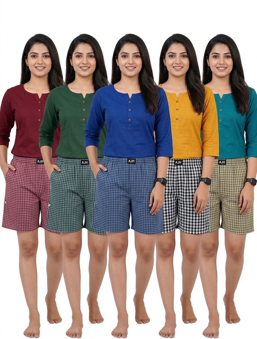 Pack of 5 Checkered Women Boxer-image-24
