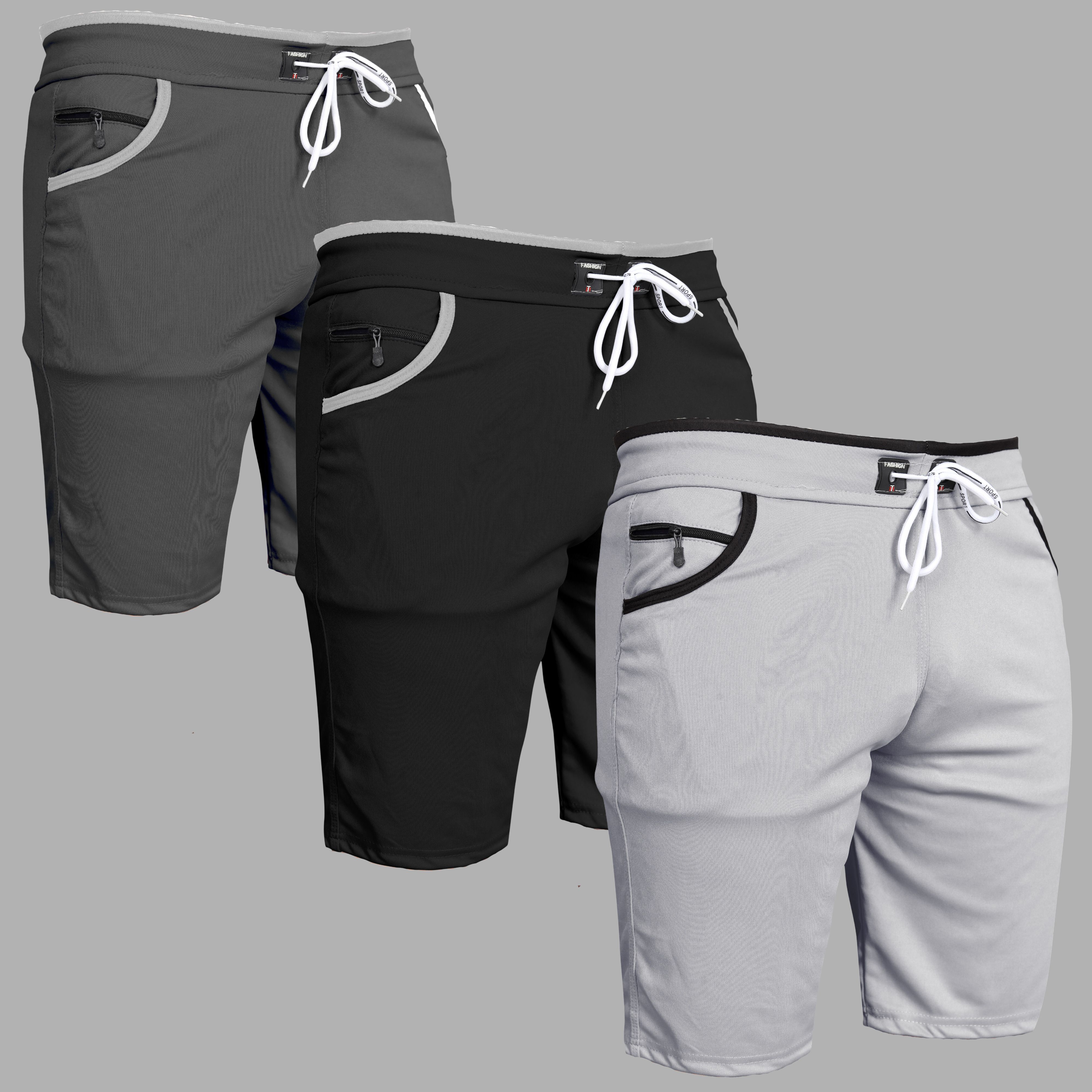 wereko Pack of 3 Solid Men Grey, Black, Silver Casual Shorts-picture-21