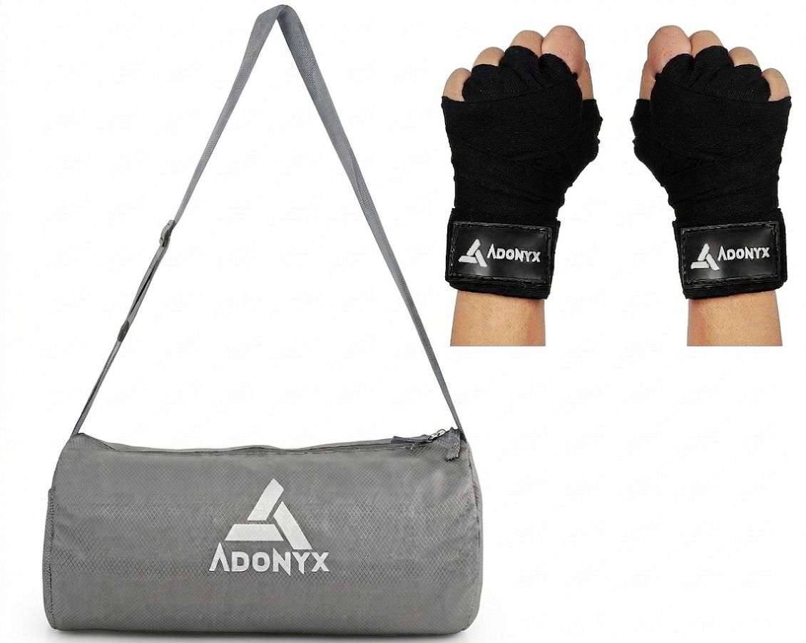 Workout Pack: Compact Grey Duffle Bag + Black Combat Sports Hand Wraps Boxing Hand Wrap-image-3