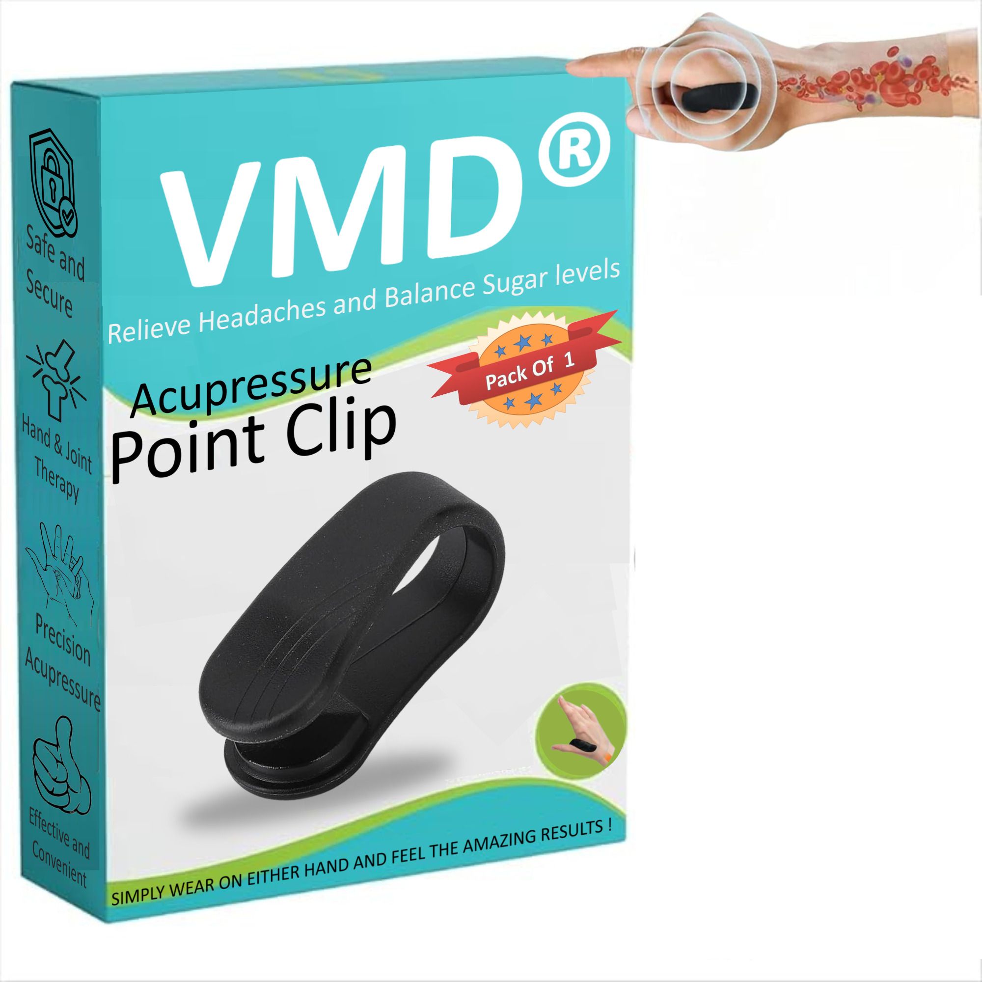 Vmd Acupressure Point Clip (1pc) for Headache, Migraine, Sugar Control Device(black) Bp Monitor Adapter
