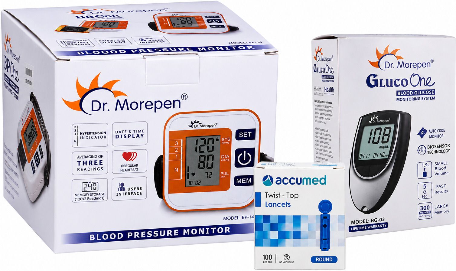 Dr. Morepen BP-14 Monitor, BG03 Glucometer WITH 100 Lancets Home Health Care Combo BP-14-BG03-100LANCETS Bp Monitor-image-45