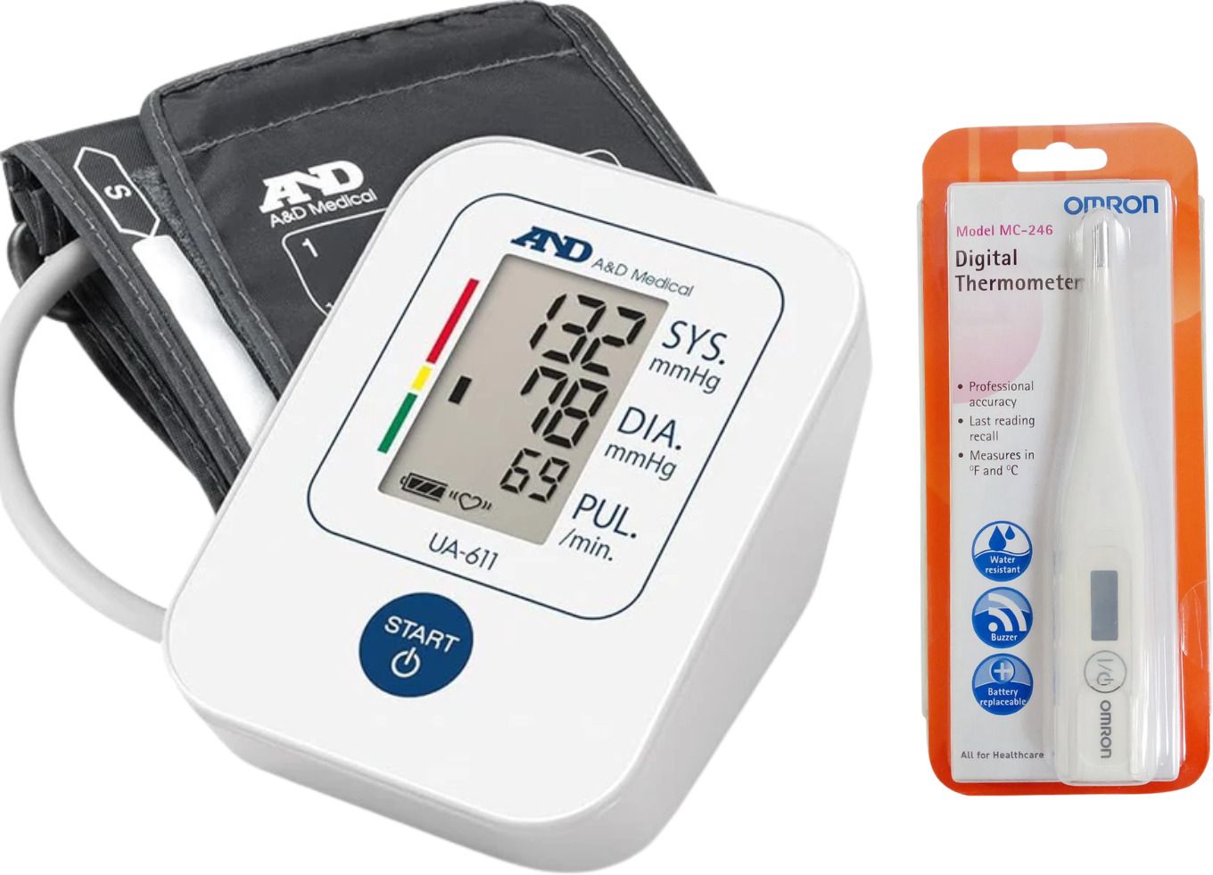AND UA-611 Automatic Upper Arm Blood Pressure Monitor + Omron MC-246 Digital Thermometer for Home Health Monitoring Bp Monitor-image-19