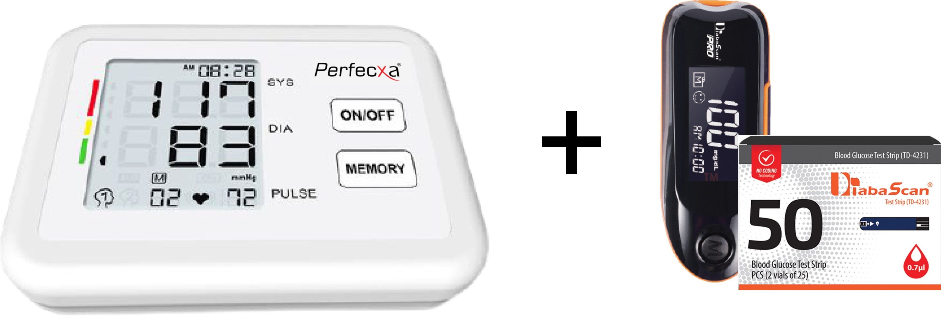 Perfecxa VHS 270 Upper Arm BP Monitor and DiabaScan Glucose Monitor with 50 Test Strips | Bp Monitor-image-25