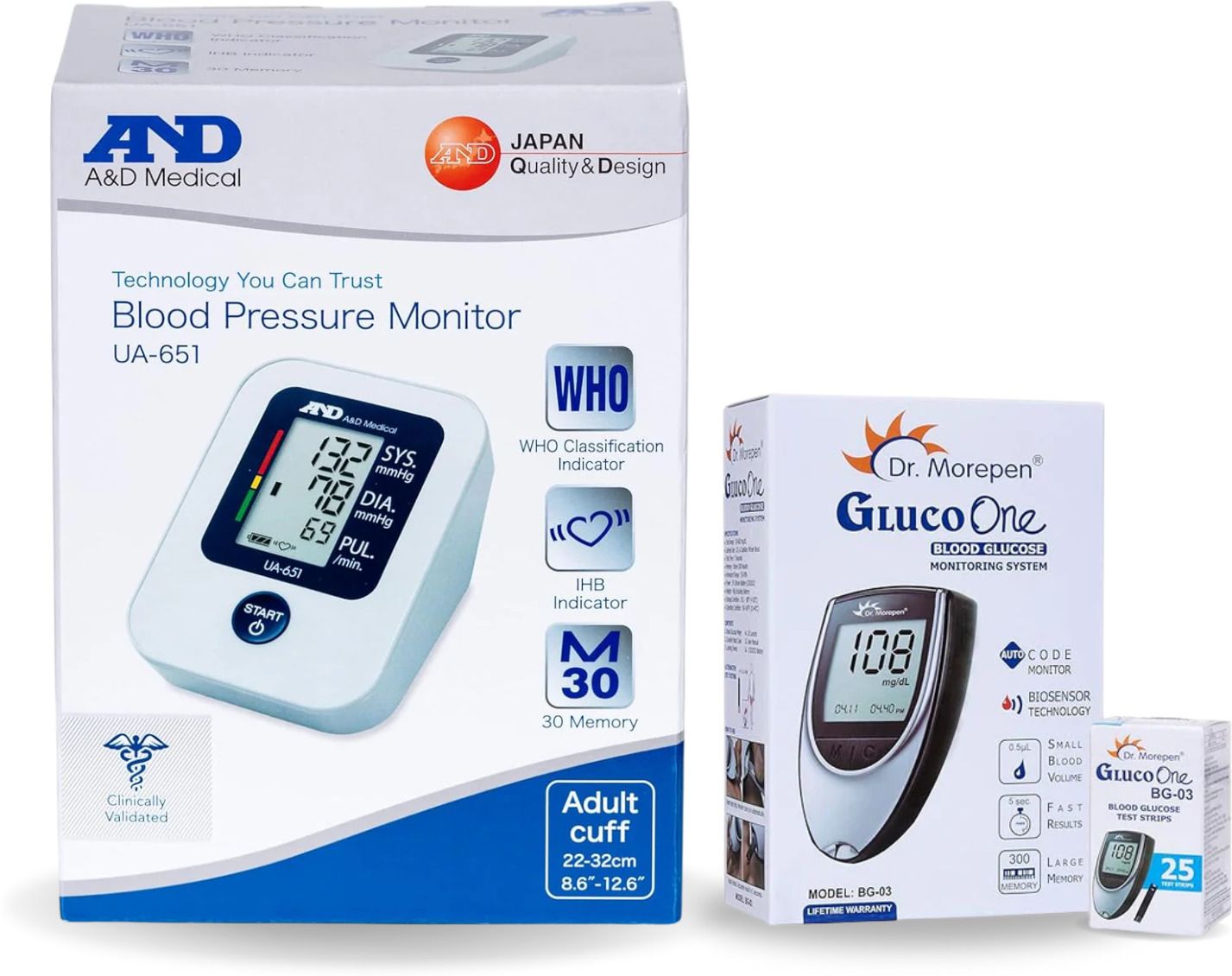AND UA-651 Upper Arm Blood Pressure Monitor + Dr. Morepen BG-03 Glucometer (with 25 Test Strips) – Home Health Monitoring Kit Bp Monitor-image-29