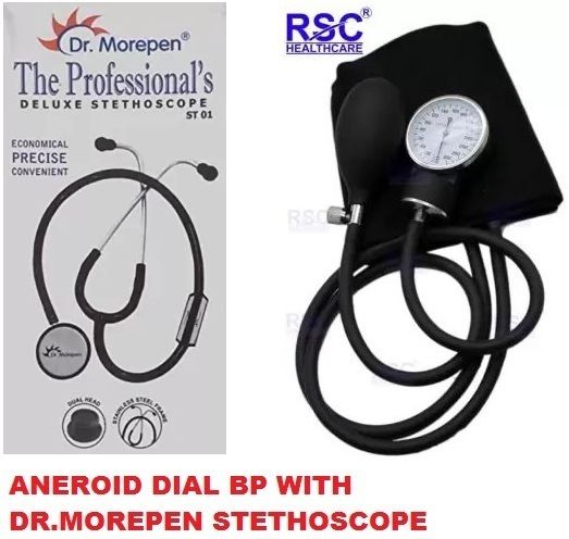 rsc healthcare RSC-001 ANEROID BP WITH DR. MOREPEN STETHOSCOPE (MADE IN INDIA ) Pressure Guard Aneroid Sphygmomanometer with Dr. Morepen ST-01A Bp Monitor