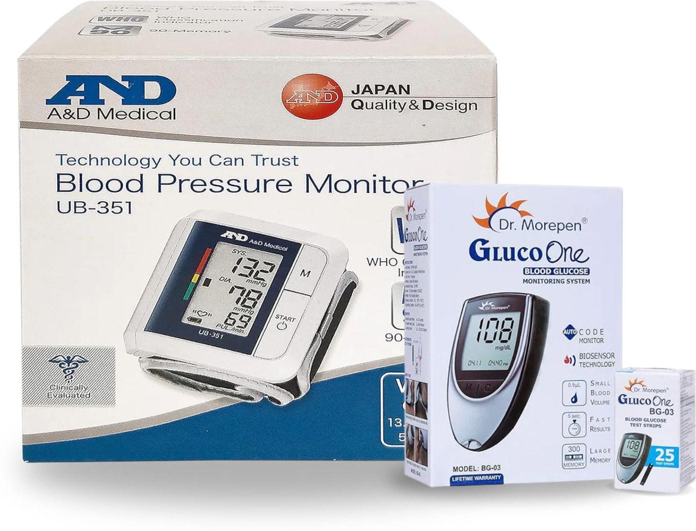 AND UB-351 Wrist Blood Pressure Monitor + Dr. Morepen BG-03 Glucometer (with 25 Test Strips) – Home Health Monitoring Kit Bp Monitor-image-28
