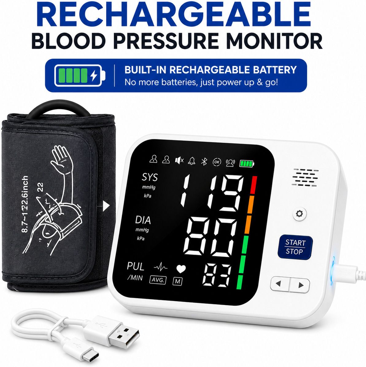 PLEXAL Rechargeable Blood Pressure Monitor with USB Charging & Large Arm Cuff with Case Bp Monitor-image-13