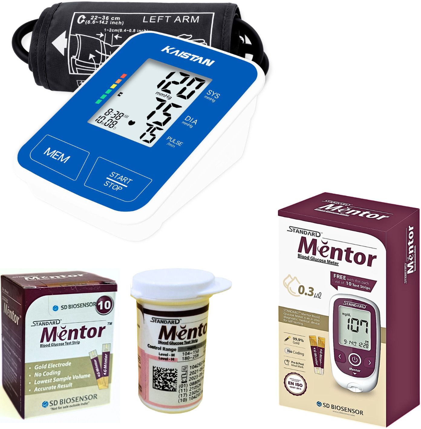 STANDARD Healthcare Combo of Kaistan Blood Pressure Monitor with Mentor Blood Glucose Monitoring Machine - Bp Monitor-picture-21