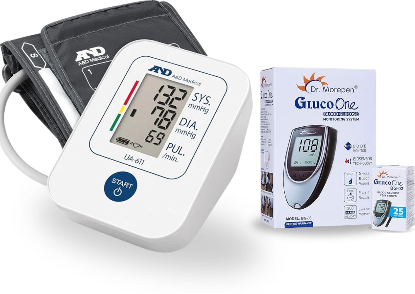 AND UA-611 Upper Arm Blood Pressure Monitor + Dr. Morepen BG-03 Glucometer (with 25 Test Strips) for Home Health Monitoring Bp Monitor-image-30