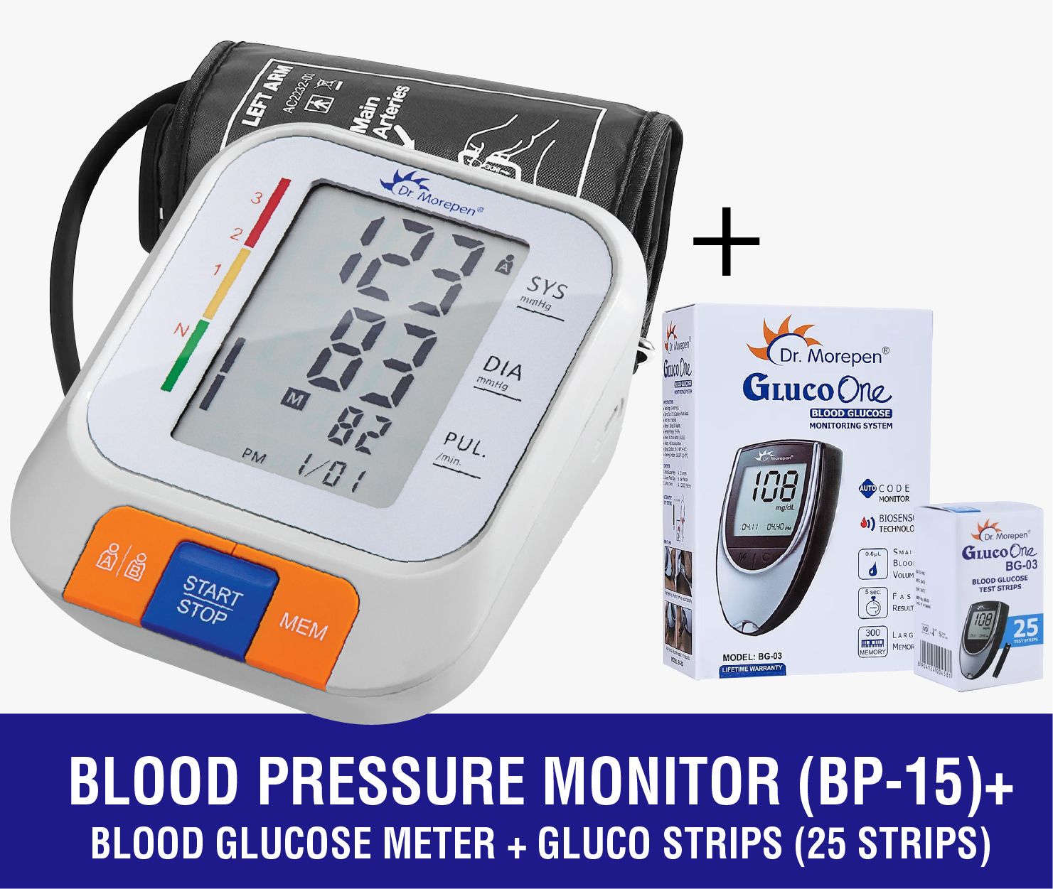 Dr. Morepen Blood Pressure Monitor BP-15 with BG-03 Glucometer and Pack of 25 Blood Glucose TestStrips Bp Monitor-image-46