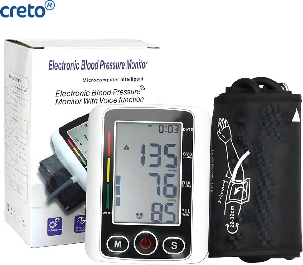 CRETO 3 Color Display Electronic BP Monitor, Upper Arm Cuff with Voice Announcement Bp Monitor-image-47