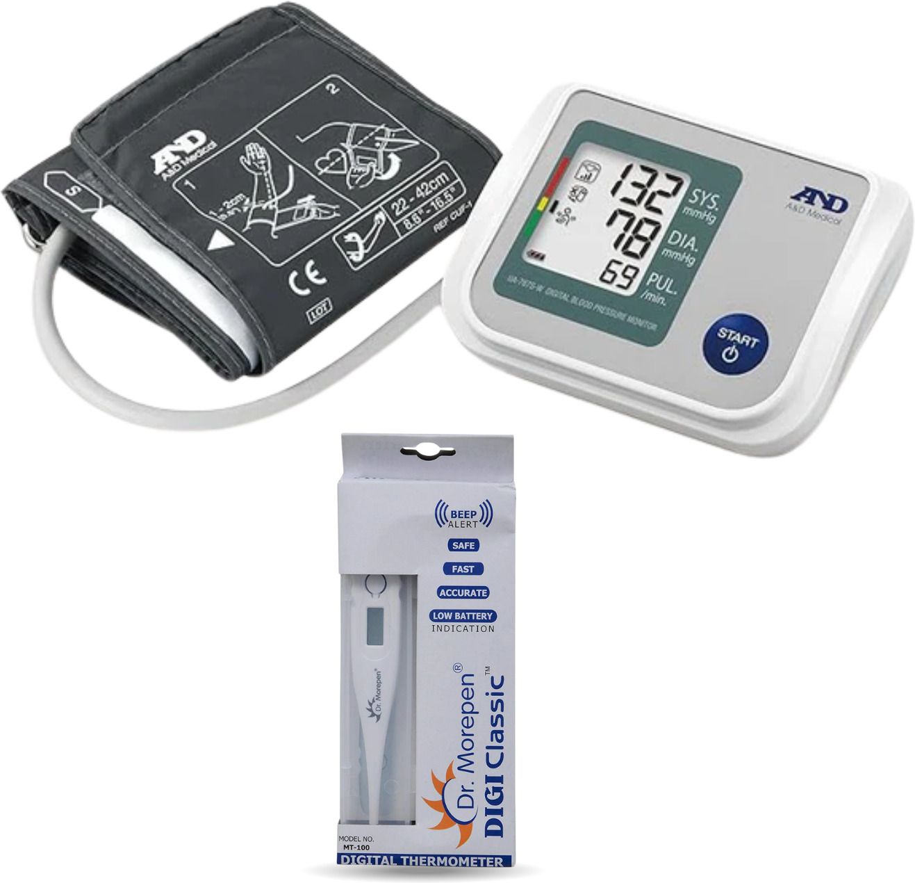 AND UA-767S-W Digital Blood Pressure Monitor + Dr. Morepen MT-110 Digital Thermometer for Home Health Monitoring Bp Monitor-image-46