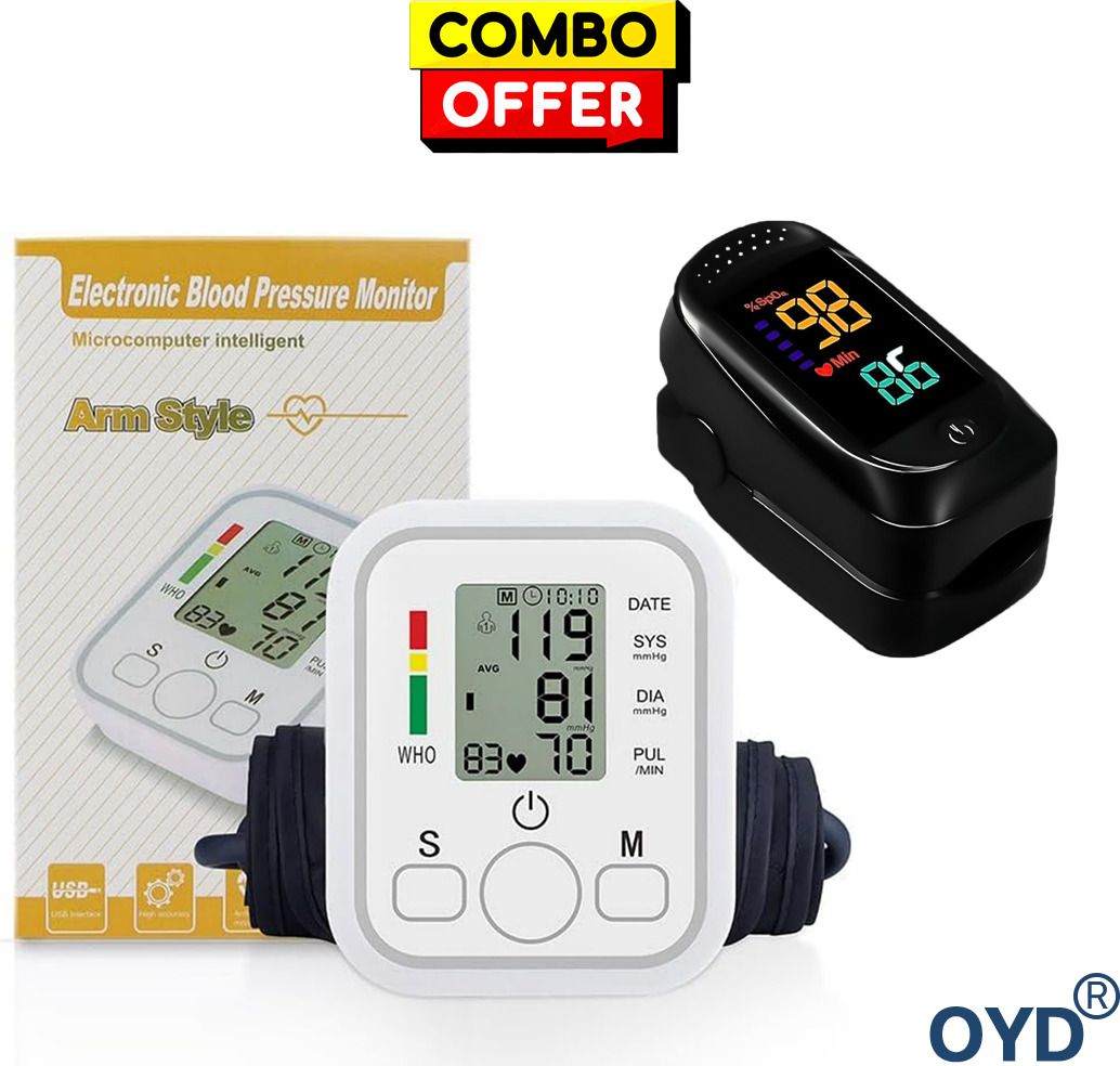 OYD Automatic BP Monitor with LED Backlight and A2 Oximeter Combo Set with voice feature and 3 colour back light Bp Monitor-image-22
